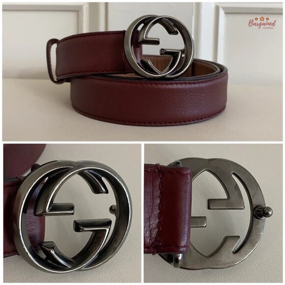 Authentic Gucci Dark Maroon Calfskin Leather Interlocking G Buckle Belt 85/34 main image 10